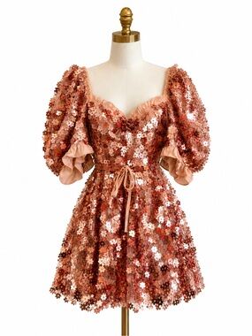 Buddy Love Colby Puff Sleeve Mini Dress- Rose Gold M NWT Prom, Formal